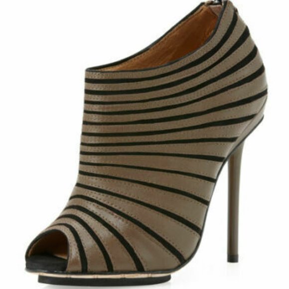 L.A.M.B. Gwen Stefani Bindi Leather Peep Toe Zip UP Ankle Boots in Brown 7.5 - Picture 2 of 16